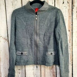 Olsen Europe Size 6 Classic 100% Wool zip‎ down gray Sweater Cardigan jacket